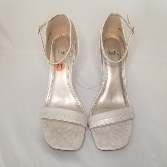 Impo Women 11M 3" High Heel Ankle Strap Open Toe Sandal Leopard Beige Ivory Shee - Picture 3 of 15